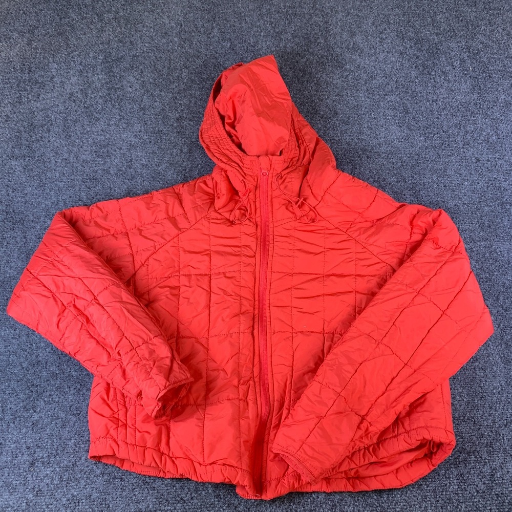 Thread & Supply Puffer Jacket Womens L Red Good Quilted Hooded Raglan Zip J4265